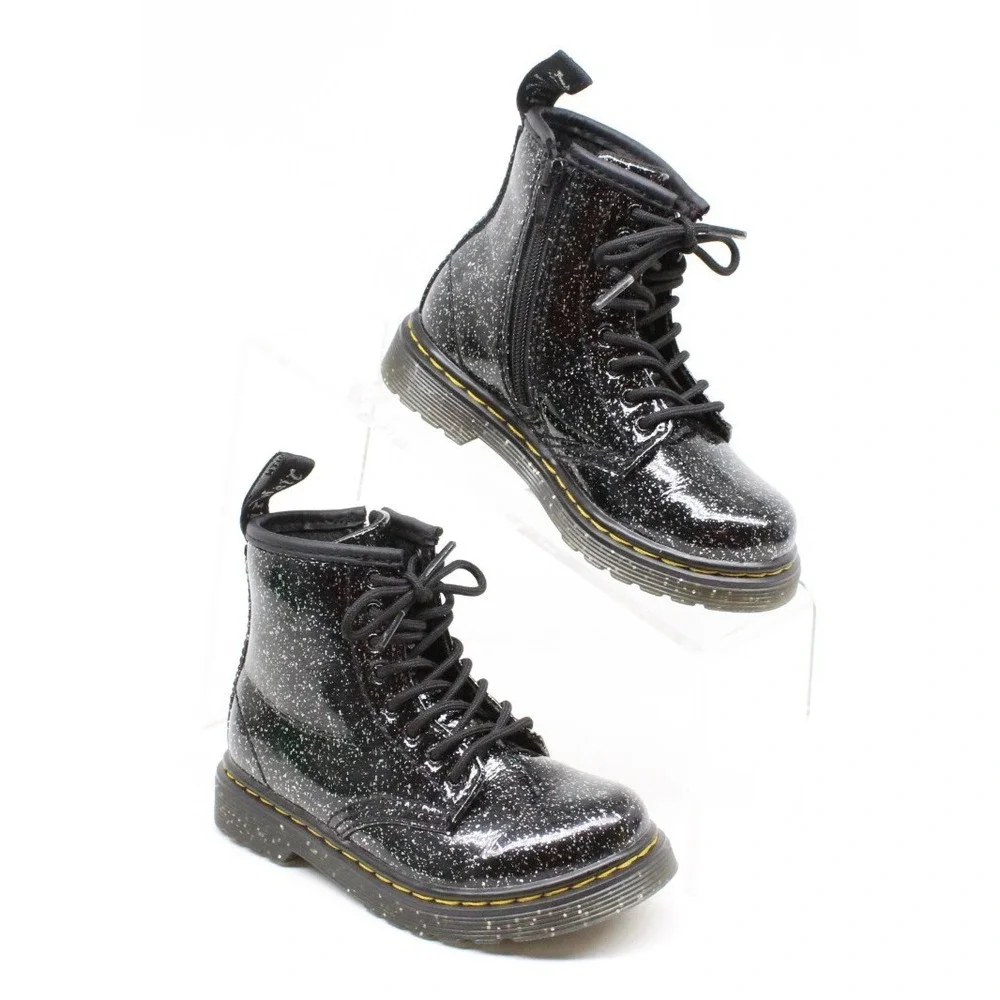 Dr Doc Martens Toddler Girls Size 9 Boots Booties Black Glitter Zip Side 1460 T‎